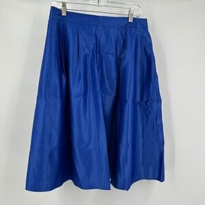 Womens Preppy Royal Blue‎ Satin Midi Skirt Size 12 Modest Cocktail Bold Evening